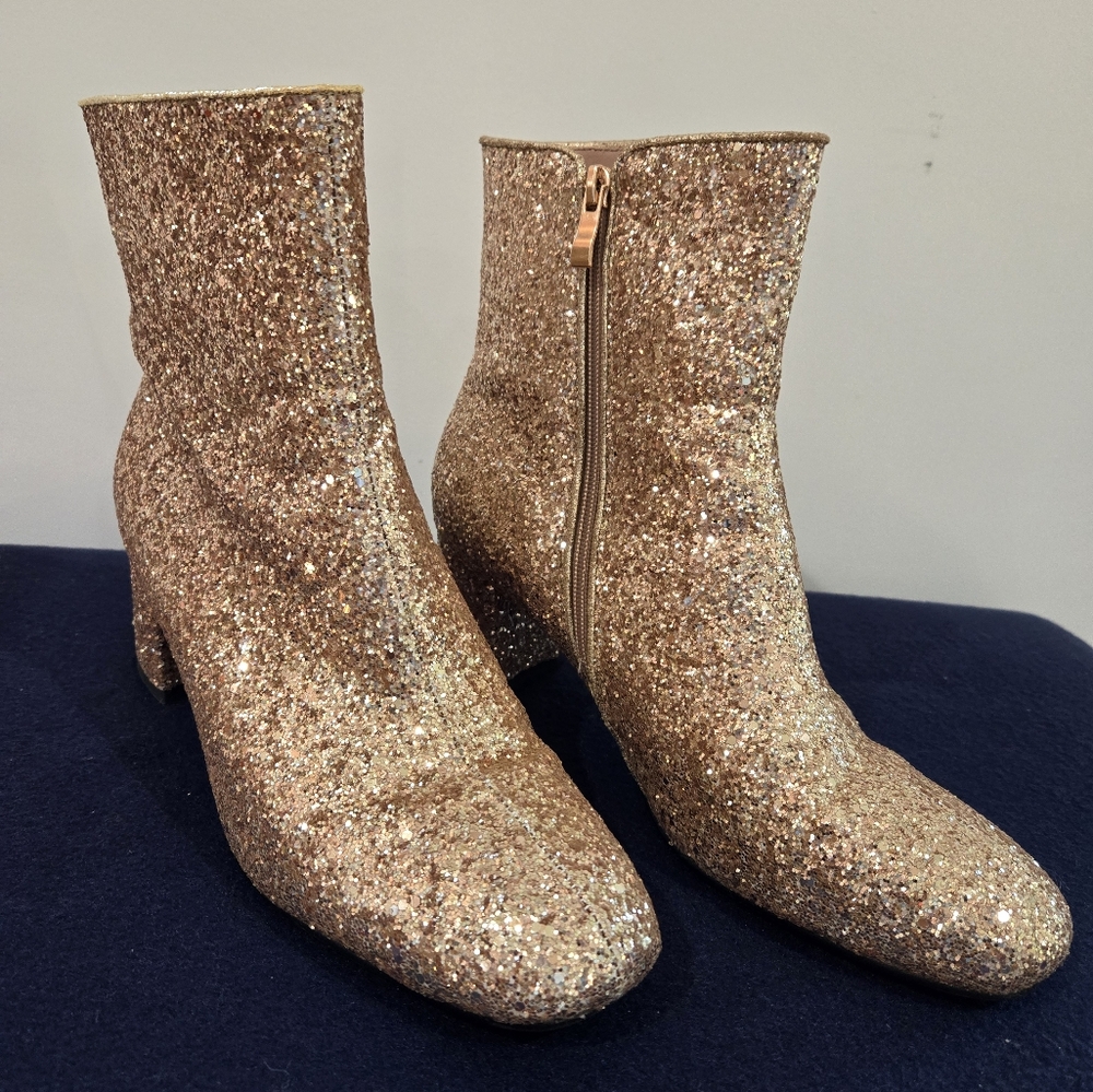 Gold Glitter Women's Boots Shoes With 3 inch Heel Brand New Size 11 US 42 EU NEW